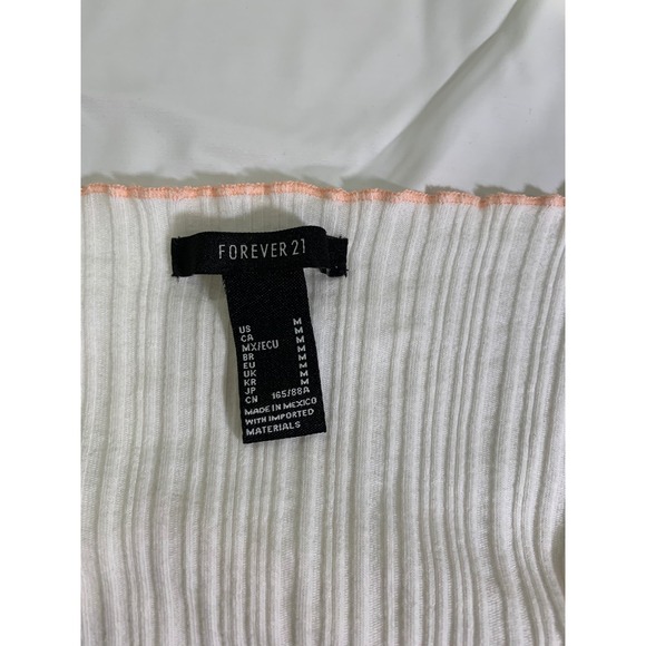 Y2K Forever 21 Ribbed Crop Top White Coquette Lettuce Hem Long Sleeve Baby Tee M - Picture 9 of 9